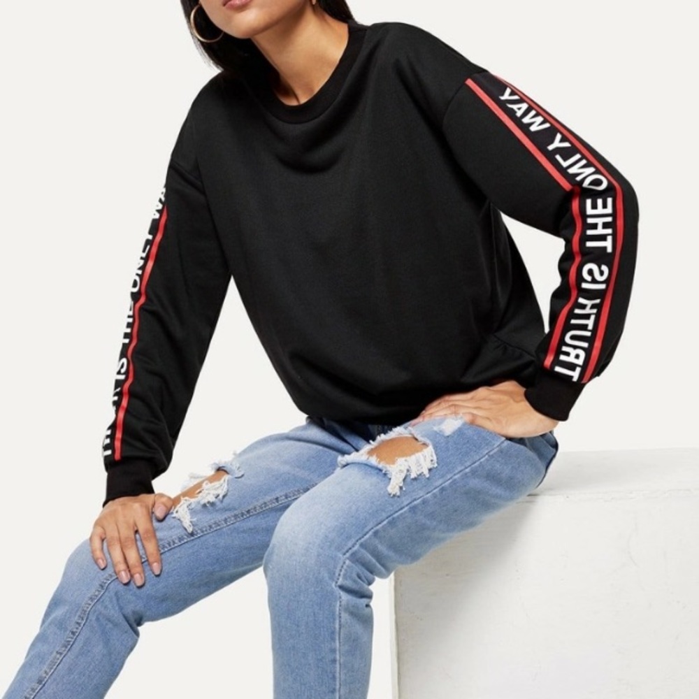 Cute Sleeve Letter Print Sweatshirt